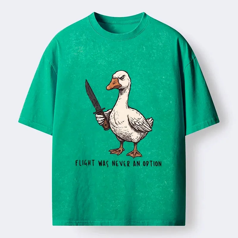 Kyoto-Lion Tough Goose Holding Knife Funny Meme Washed T-Shirt