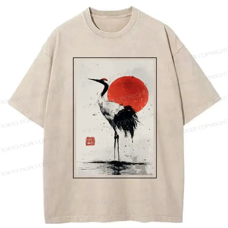 retro japanese crane t-shirt for daily wear