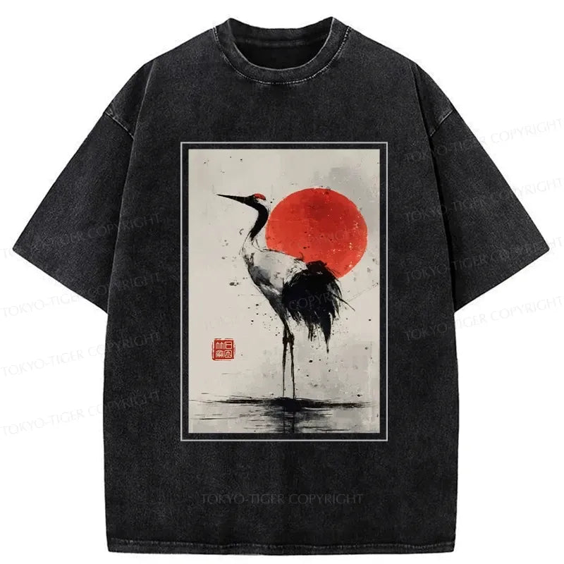 red-crowned crane washed tee streetwear