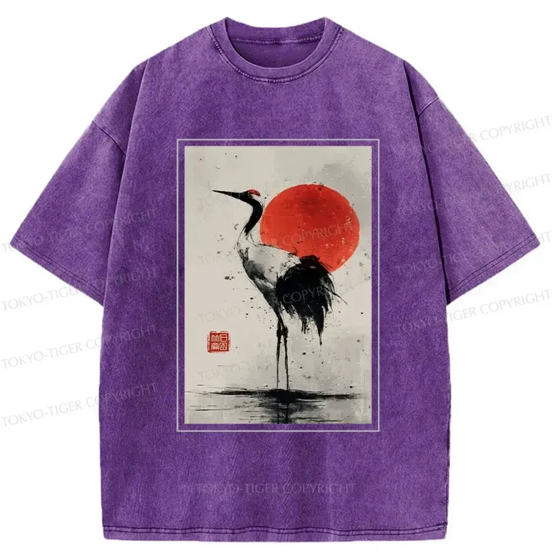 red-crowned crane washed tee streetwear