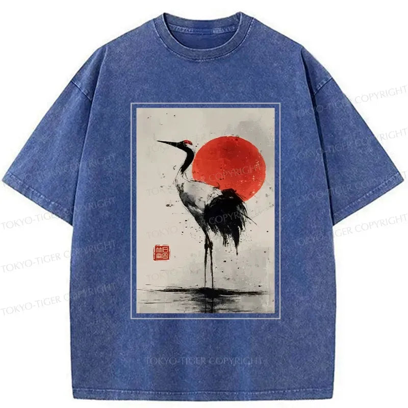 red-crowned crane washed tee streetwear