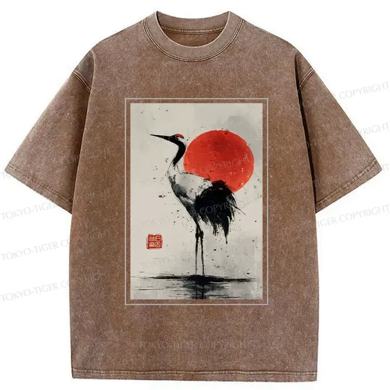 red-crowned crane washed tee streetwear