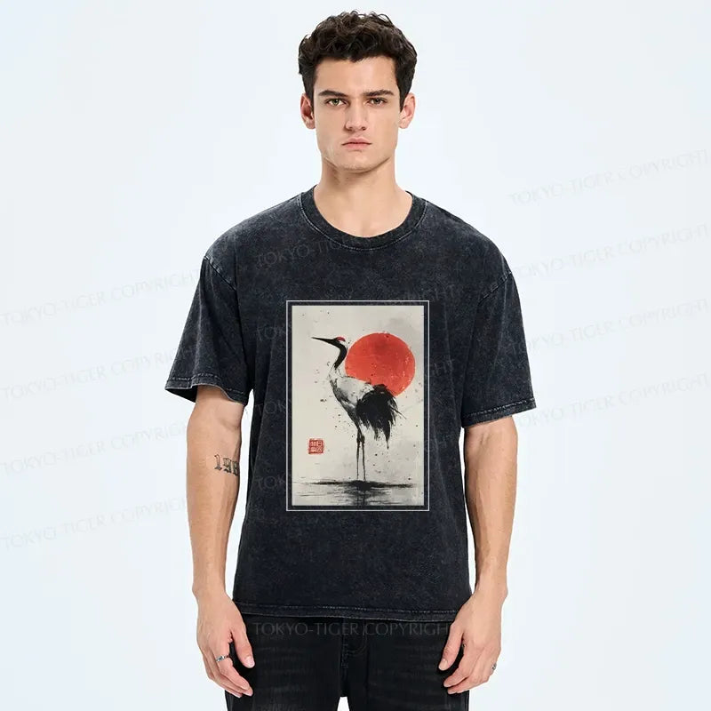 retro japanese crane t-shirt for daily wear