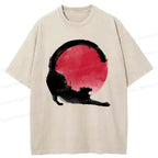 Trendy Black Cat Washed T-Shirt