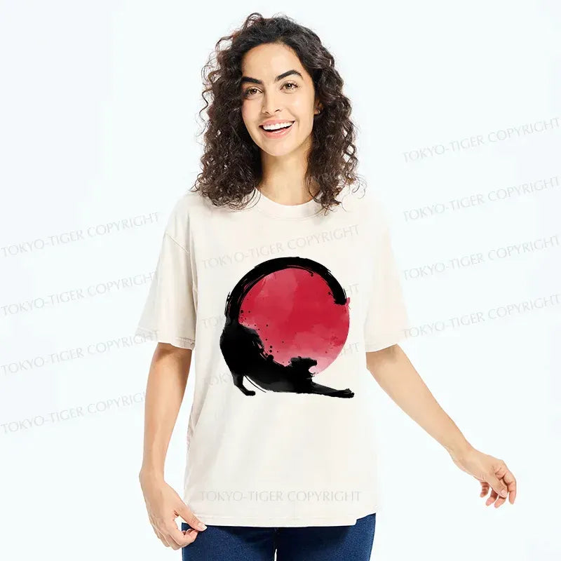 Kyoto-Lion Black Cat Stretching Washed T-Shirt