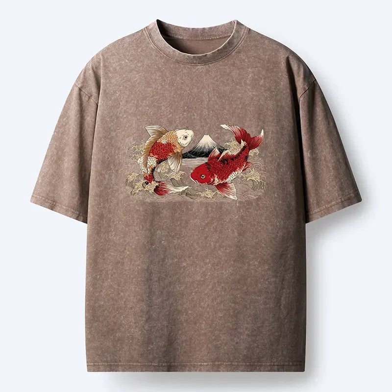 Tokyo?Tiger Koi And Mount Fuji Washed T-Shirt