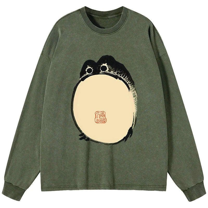 Vintage Washed Japanese Frog Tee for Daily Wear