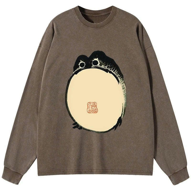 Vintage Washed Japanese Frog Tee for Daily Wear
