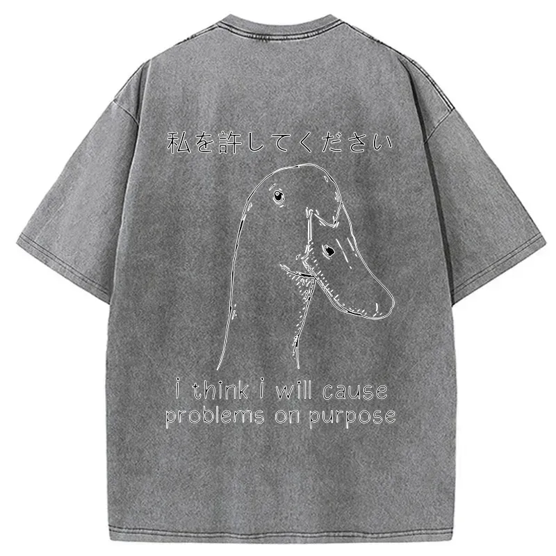 Kyoto-Lion Stupid Goose Funny Back Washed T-Shirt