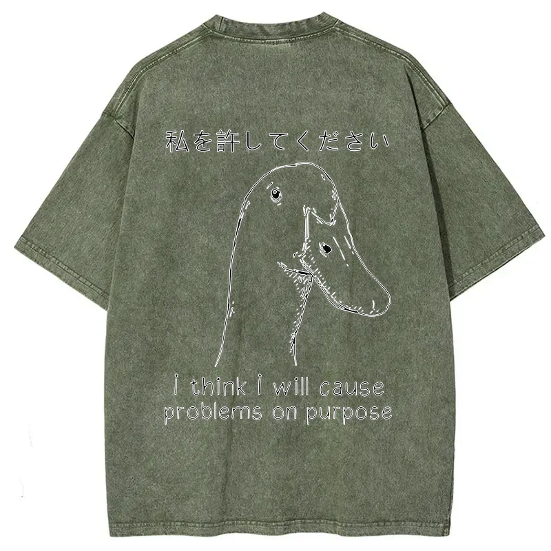 Kyoto-Lion Stupid Goose Funny Back Washed T-Shirt