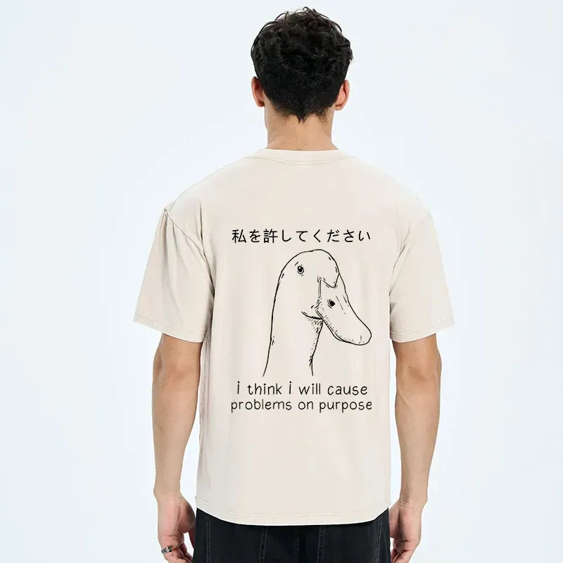 funny goose back print t-shirt