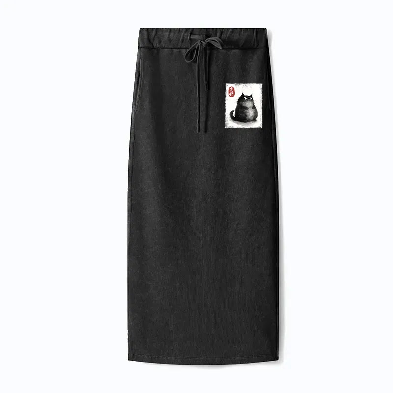 auspicious cat print skirt for vacation
