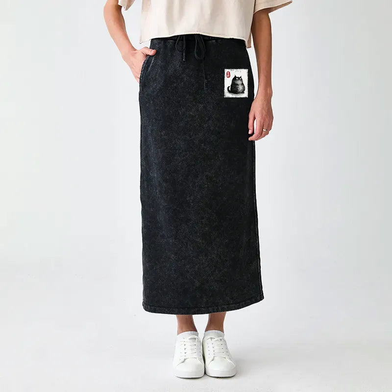 auspicious cat print skirt for vacation
