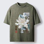 Kyoto-Lion White Lotus Art Washed T-Shirt