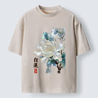 Kyoto-Lion White Lotus Art Washed T-Shirt