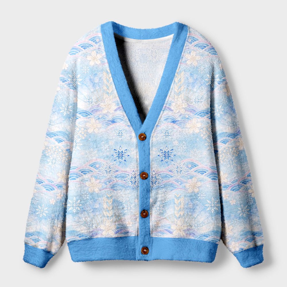 Kyoto-Lion Winter Seigaiha Ugly Cardigan Sweater