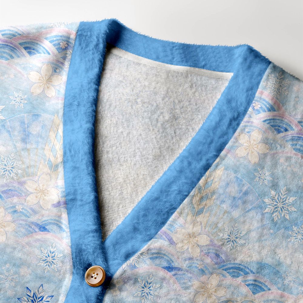 Kyoto-Lion Winter Seigaiha Ugly Cardigan Sweater