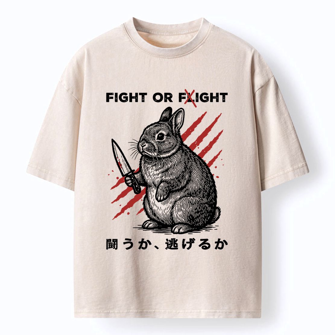 Funny rabbit washed t-shirt for streetwear