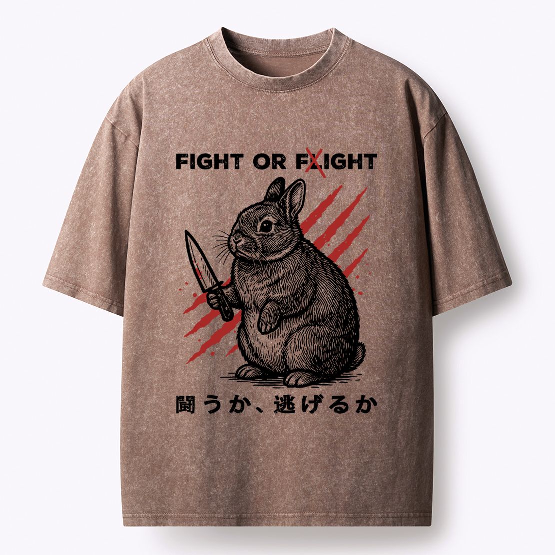 Kyoto-Lion Funny Rabbit£ºFight Or Flight Washed T-Shirt