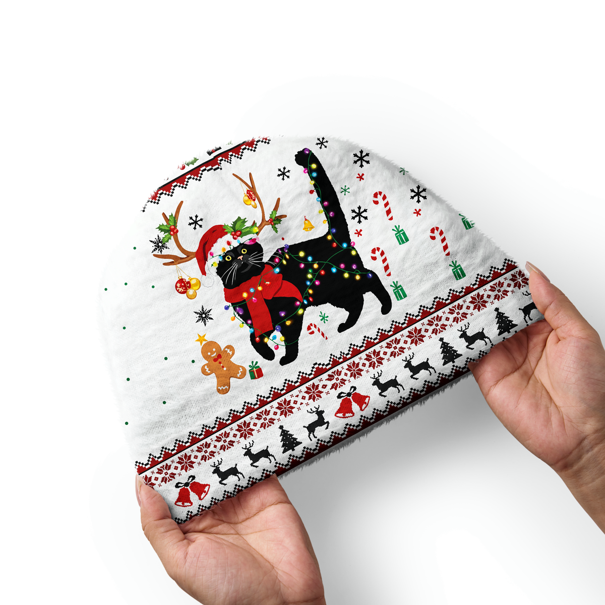 Kyoto-Lion Christmas Black Cat Fuzzy Beanie