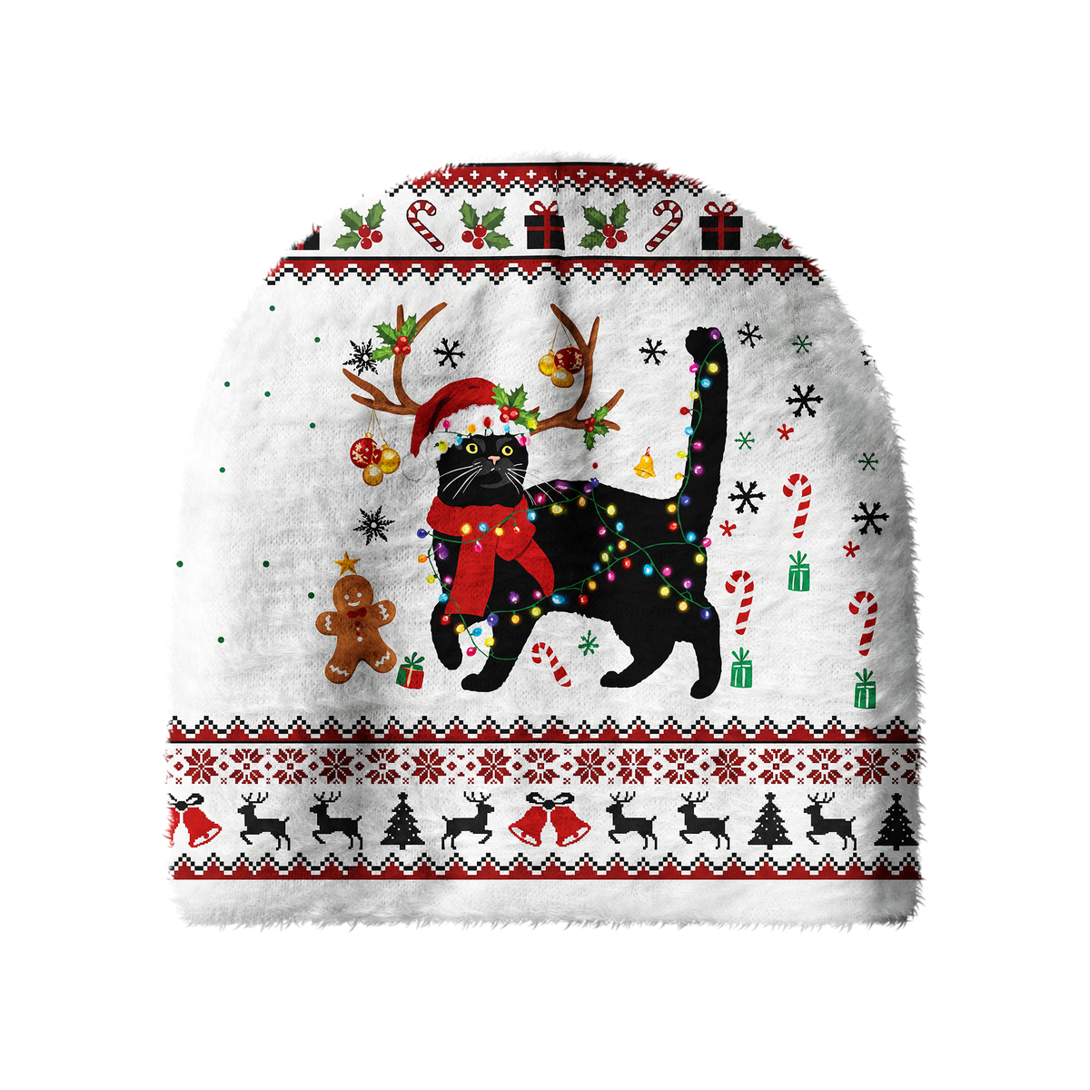 Kyoto-Lion Christmas Black Cat Fuzzy Beanie