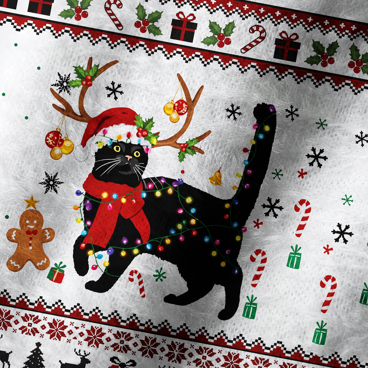 Kyoto-Lion Christmas Black Cat Fuzzy Beanie