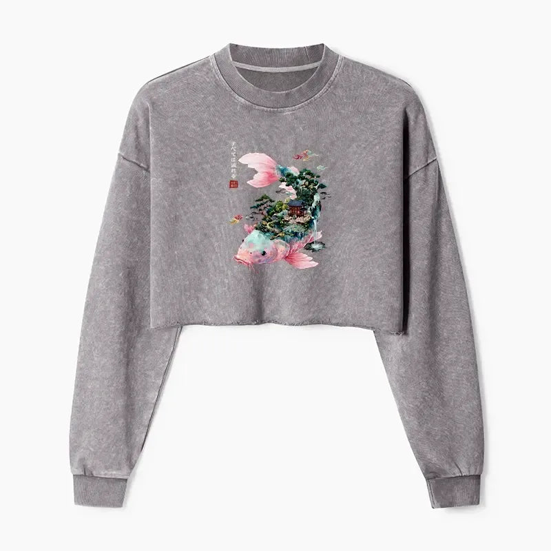 Kyoto-Lion Journey Of The Flowing Koi Washed Crop Sweatshirt