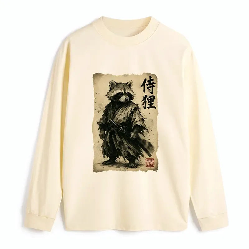 Kyoto-Lion Retro Raccoon Samurai Classic Long Sleeve T-Shirt