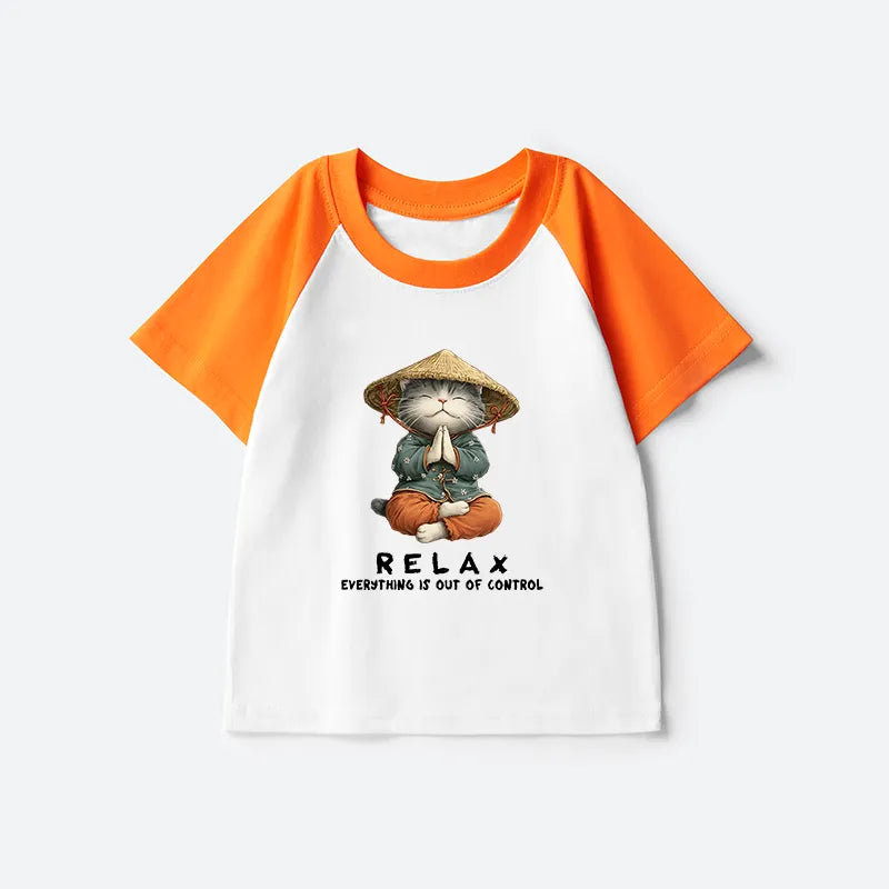 Kyoto-Lion Zen Relax Cat Graphic Kids Raglan T-shirt