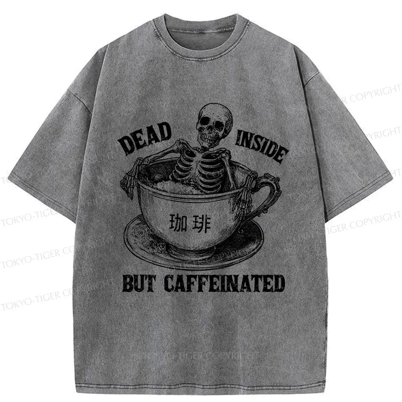 Kyoto-Lion Funny Skeleton In Coffee Washed T-Shirt