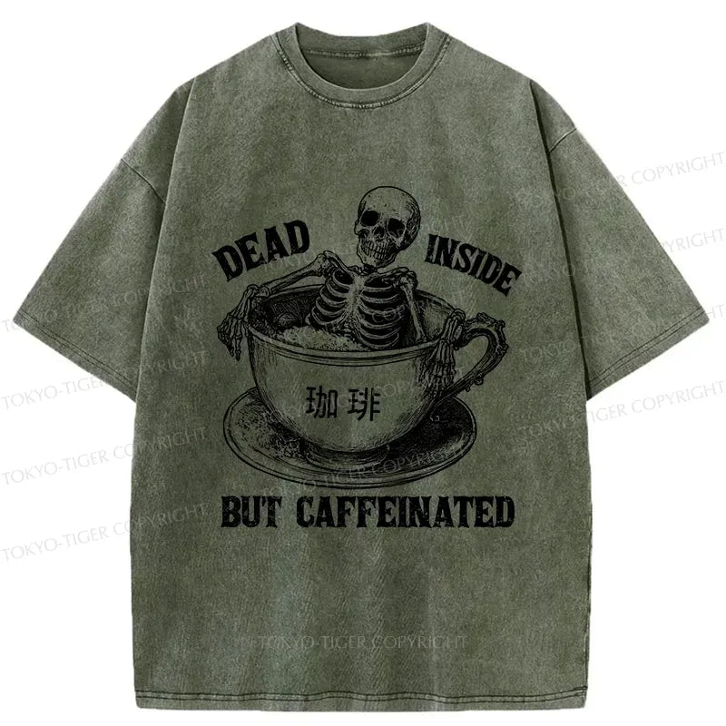 Kyoto-Lion Funny Skeleton In Coffee Washed T-Shirt