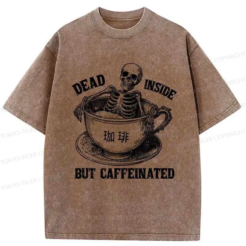 Kyoto-Lion Funny Skeleton In Coffee Washed T-Shirt