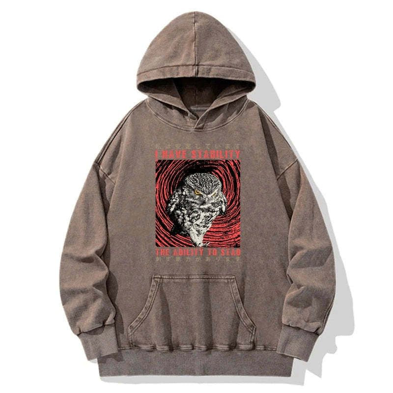 Kyoto-Lion I Have Stability Owl Washed Hoodie