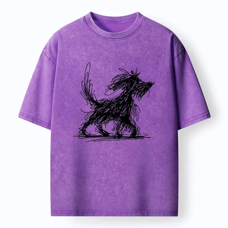 Tokyo?Tiger Dog Line Drawing Washed T-Shirt