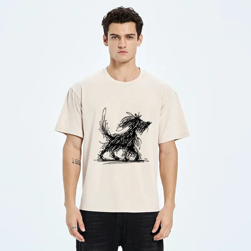 Tokyo?Tiger Dog Line Drawing Washed T-Shirt