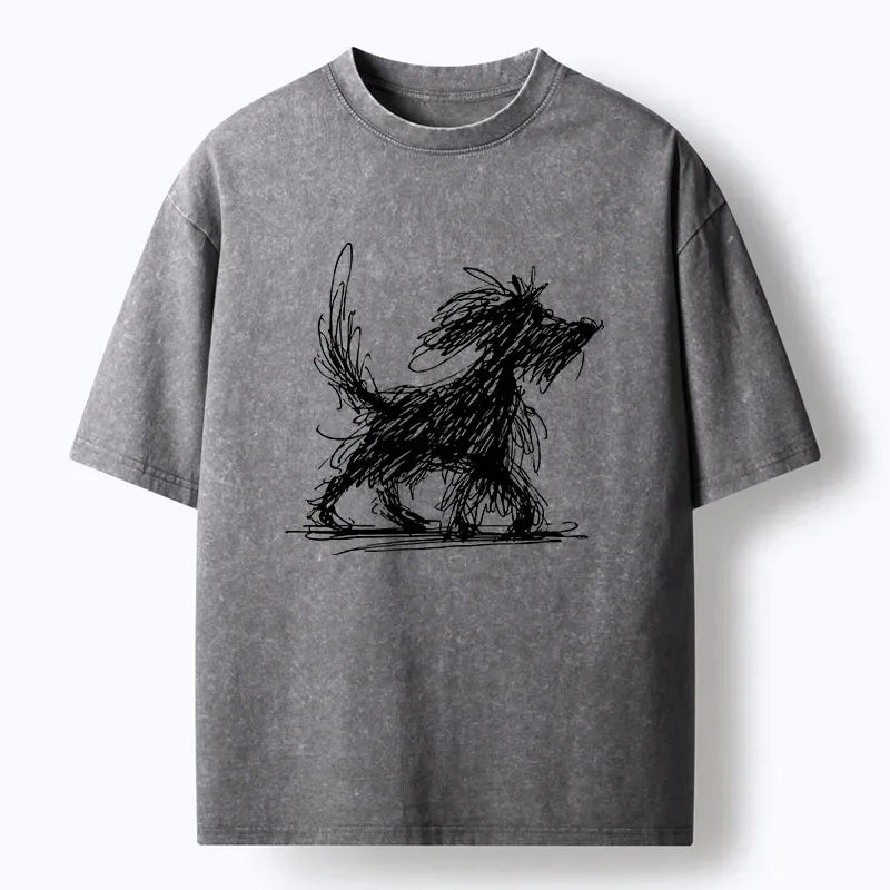 Tokyo?Tiger Dog Line Drawing Washed T-Shirt