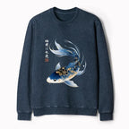 Kyoto-Lion Elegant Koi Fish Watercolor Art Washed Terry Sweatshirt