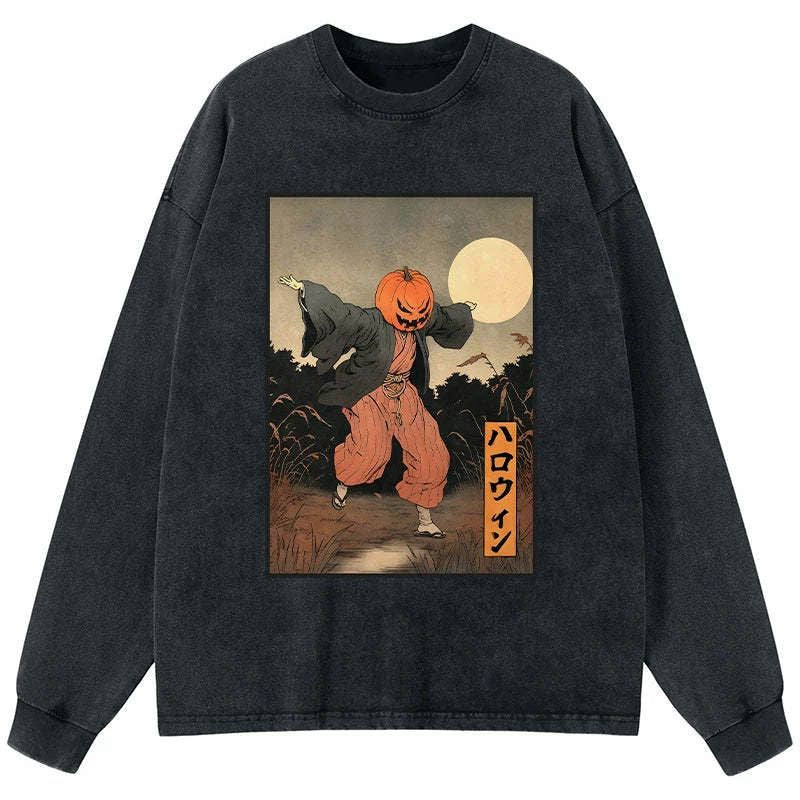 Washed Japanese Streetwear Long Sleeve Tee for Daily Wear