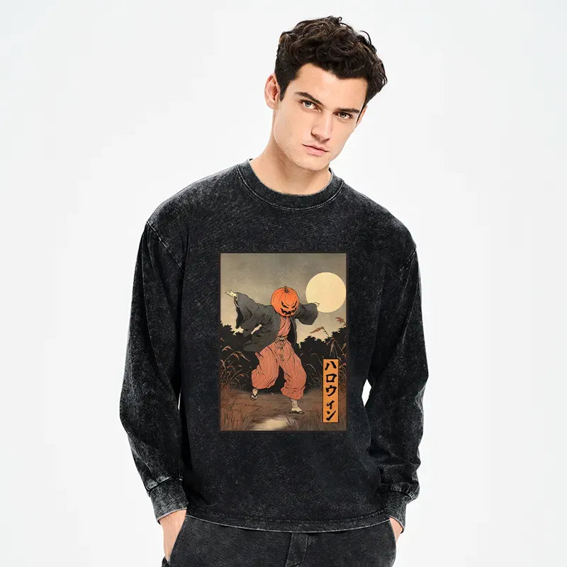 Washed Japanese Streetwear Long Sleeve Tee for Daily Wear