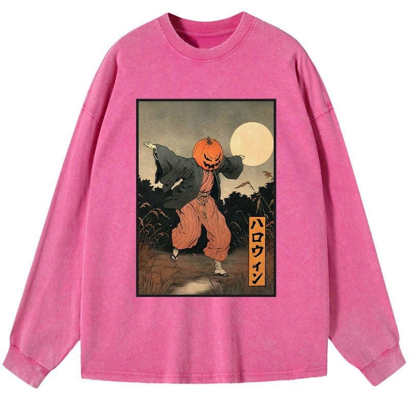 Kyoto-Lion Japanese Pumpkin Monster Washed Long Sleeve T-Shirt