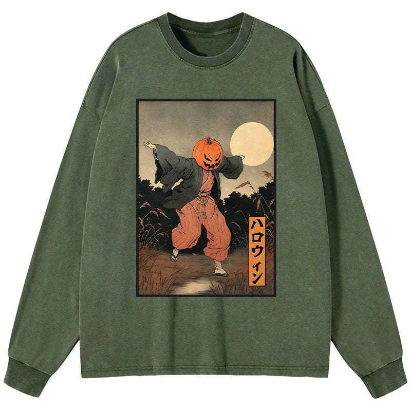 Kyoto-Lion Japanese Pumpkin Monster Washed Long Sleeve T-Shirt