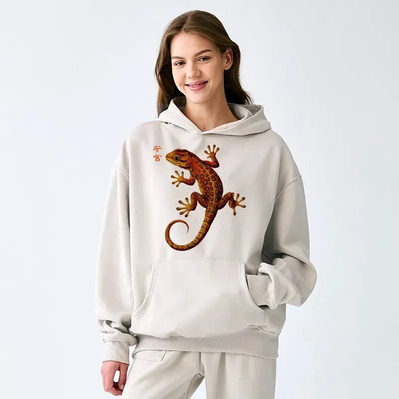 Retro Japanese Gecko Fleece Hoodie