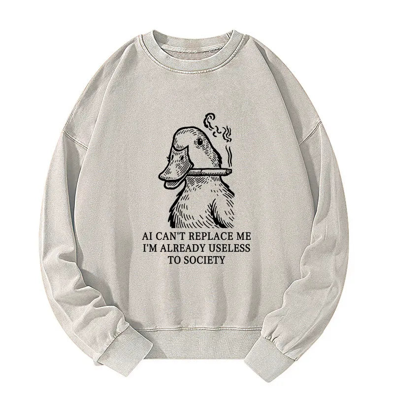 Kyoto-Lion Smoking Duck Funny Washed Sweatshirt