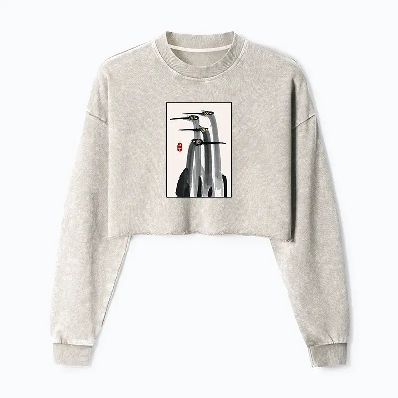 Vintage Japanese Crane Crop Top for Women