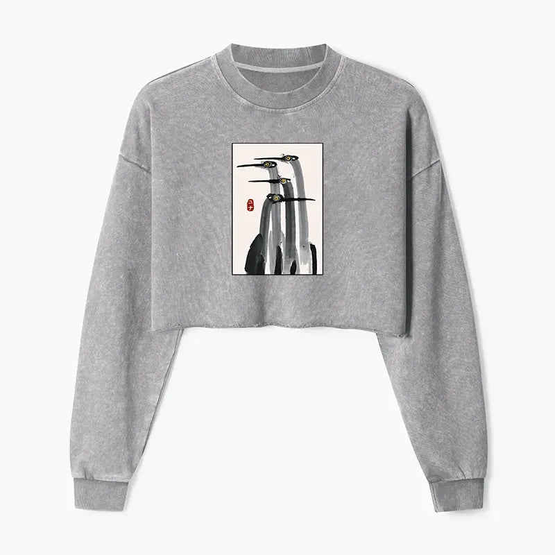 Japanese Streetwear Washed Crop Sweatshirt