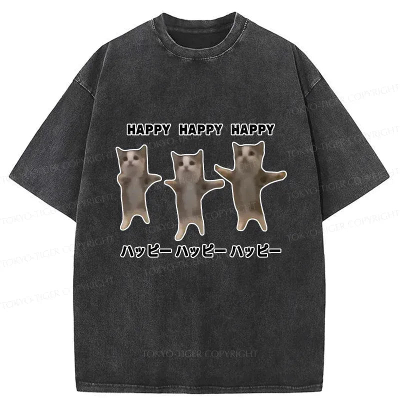 Kyoto-Lion Dancing Cats Washed T-Shirt