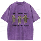 Japanese dancing cats washed t-shirt