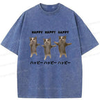 Japanese dancing cats washed t-shirt