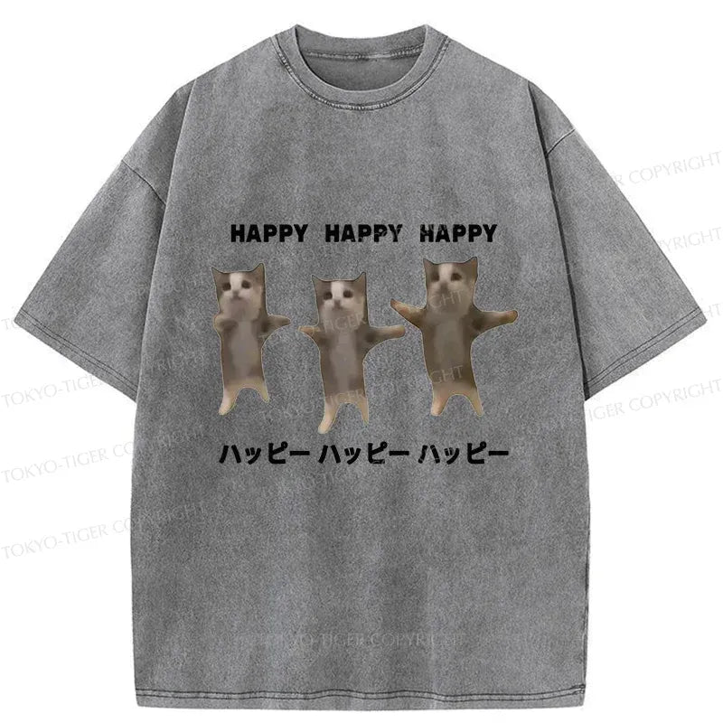 Kyoto-Lion Dancing Cats Washed T-Shirt
