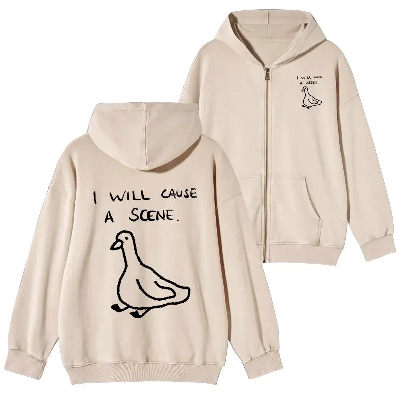 Kyoto-Lion Stupid Goose Funny Japan Retro Washed Zip Hoodie
